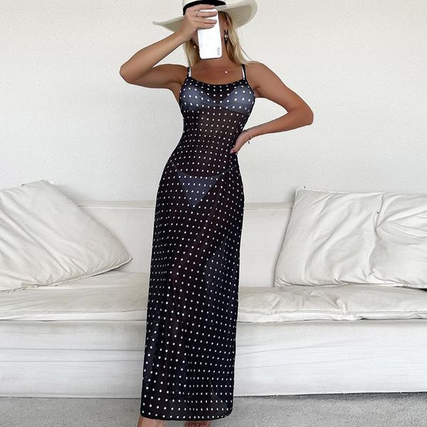 women's swimwear beach cover up long dress female polka dot printed sling swimsuit summer holiday see through tunic chiffon casual, White;black
women's swimwear beach cover up long dress female polka dot printed sling swimsuit summer holiday see through tunic chiffon casual, White;black