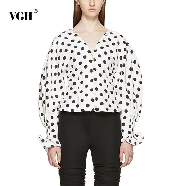 vgh casual polka dot shirts for women v neck lantern long sleeve slim woven ruffles streetwear blousers female fashion new style 210421, White
vgh casual polka dot shirts for women v neck lantern long sleeve slim woven ruffles streetwear blousers female fashion new style 210421, White