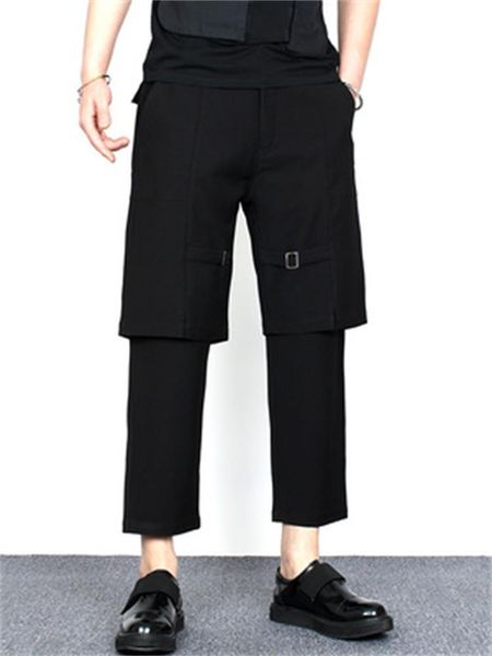 men's pants casual nine minute trousers summer men fake two false design skinny leg straight tube ribbon pencil, Black
men's pants casual nine minute trousers summer men fake two false design skinny leg straight tube ribbon pencil, Black