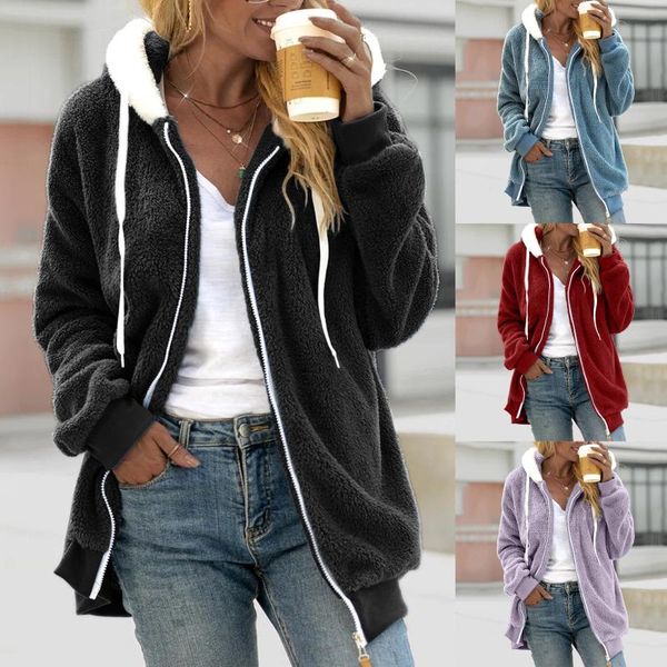 women's hoodies & sweatshirts est vintage plush autumn stitching color pocket hooded pullover warm artificial wool pockets coat outwear, Black
women's hoodies & sweatshirts est vintage plush autumn stitching color pocket hooded pullover warm artificial wool pockets coat outwear, Black