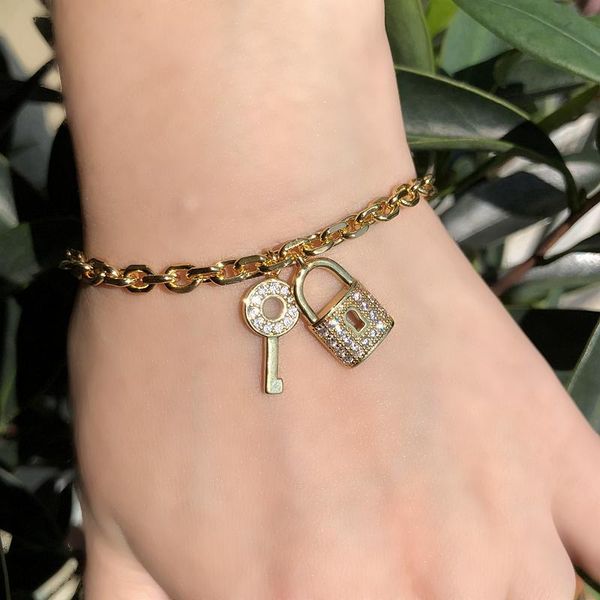 link, chain luxury small key lock pendent bracelet gold color copper cubic zirconia bohemian bangles 2021 women party charm jewelry, Black
link, chain luxury small key lock pendent bracelet gold color copper cubic zirconia bohemian bangles 2021 women party charm jewelry, Black