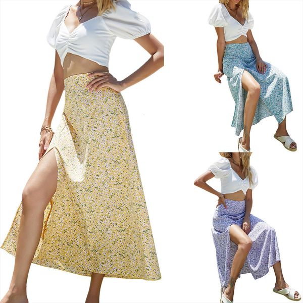 fashion summer casual mid womens skirts length floral high waist split a line, Black
fashion summer casual mid womens skirts length floral high waist split a line, Black
