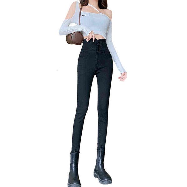ultra high waist button tight jeans women's 2021 autumn winter slim fit elastic plush leggings, Black;white
ultra high waist button tight jeans women's 2021 autumn winter slim fit elastic plush leggings, Black;white