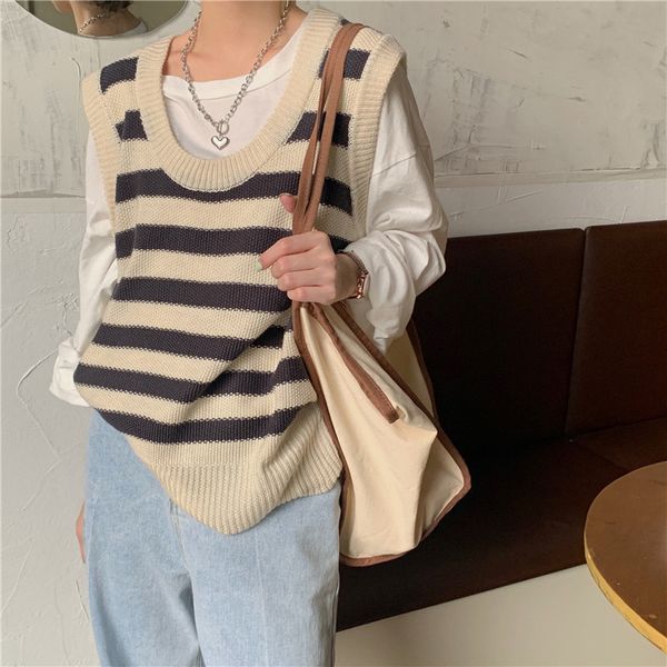 sweaters early autumn round neck simple knitted vest loose minimalist shrug gentle chic fashion versatile casual sweater, White;black
sweaters early autumn round neck simple knitted vest loose minimalist shrug gentle chic fashion versatile casual sweater, White;black