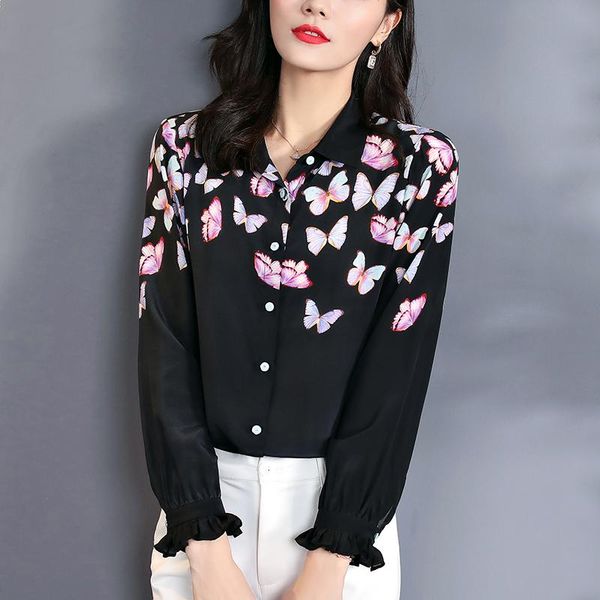 women's blouses & shirts spring autumn 100% real silk casual shirt elegant turn-down collar long sleeve print office lady black blouse, White
women's blouses & shirts spring autumn 100% real silk casual shirt elegant turn-down collar long sleeve print office lady black blouse, White