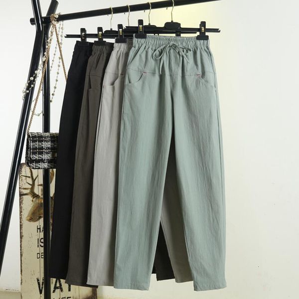 pant cotton linen summer thin women pant female plus size casual trousers elastic waist harem loose ankle-length pants, Black;white 
pant cotton linen summer thin women pant female plus size casual trousers elastic waist harem loose ankle-length pants, Black;white