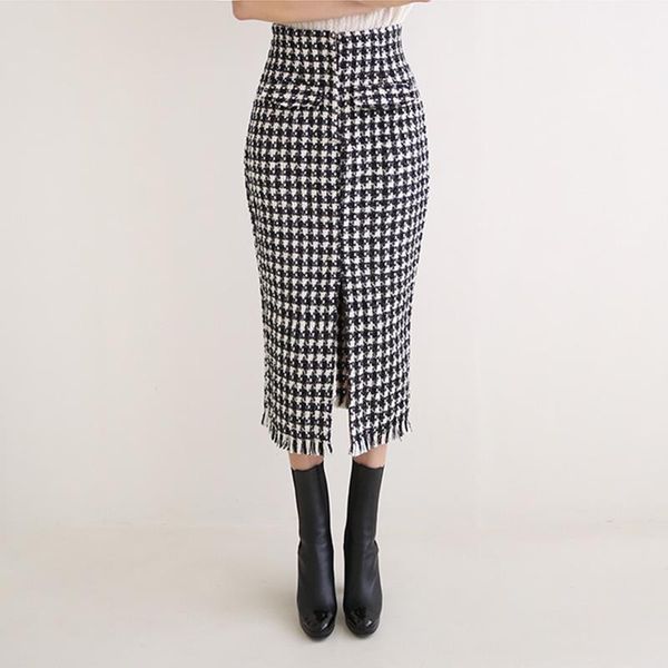 autumn winter tweed plaid womens skirts elegant houndstooth woolen tassel split office ol bodycon pencil midi, Black
autumn winter tweed plaid womens skirts elegant houndstooth woolen tassel split office ol bodycon pencil midi, Black