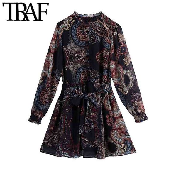 women fashion bow tie sashes ruffled paisley print mini dress vintage long sleeve with lining female dresses mujer 210507, Black;gray
women fashion bow tie sashes ruffled paisley print mini dress vintage long sleeve with lining female dresses mujer 210507, Black;gray