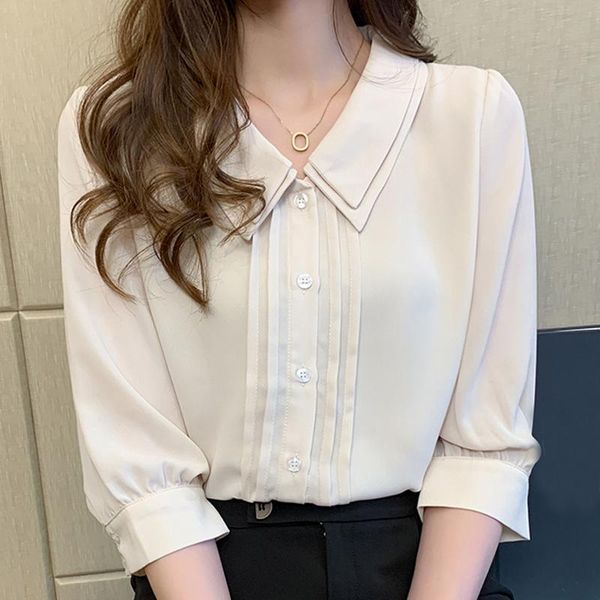 women's blouses & shirts blouse women blusas mujer de moda 2021 summer short sleeve chiffon shirt blusa, White 
women's blouses & shirts blouse women blusas mujer de moda 2021 summer short sleeve chiffon shirt blusa, White