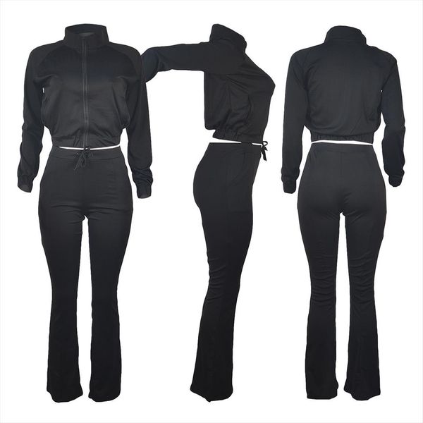fashionable two piece clothing set womens pants stand collar zipper long sleeve with bell bottoms solid outfit for autumn, White
fashionable two piece clothing set womens pants stand collar zipper long sleeve with bell bottoms solid outfit for autumn, White