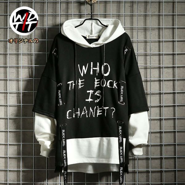 street fashion brand hip hop hooded thin sweater men's ribbon printed student fake two hiphop hoodies, Black
street fashion brand hip hop hooded thin sweater men's ribbon printed student fake two hiphop hoodies, Black