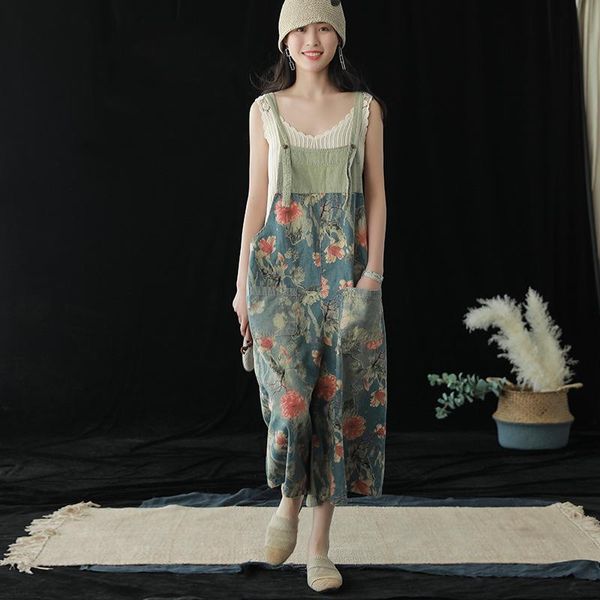 women's jumpsuits & rompers for women denim cloths print floral 2021 summer pockets gd637, Black;white
women's jumpsuits & rompers for women denim cloths print floral 2021 summer pockets gd637, Black;white