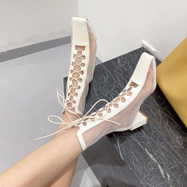 summer 2021 women shoes fashion hollow breathable high heels net boots square toes transparent cross straps mesh women's, Black
summer 2021 women shoes fashion hollow breathable high heels net boots square toes transparent cross straps mesh women's, Black