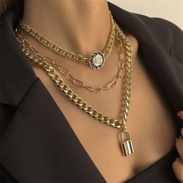 pendant necklaces rui jia dusk necklace female personality multilayer lock shape retro camellia metal chain, Silver
pendant necklaces rui jia dusk necklace female personality multilayer lock shape retro camellia metal chain, Silver