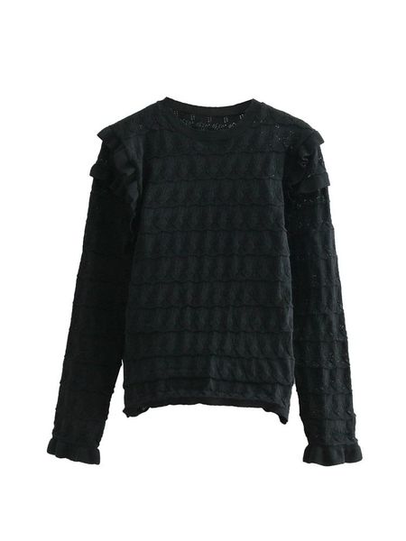 women's sweaters zxqj casual laminated decoration thin sweater 2021 fashion women-s black knitwear long sleeve female o-neck pullover, White;black
women's sweaters zxqj casual laminated decoration thin sweater 2021 fashion women-s black knitwear long sleeve female o-neck pullover, White;black