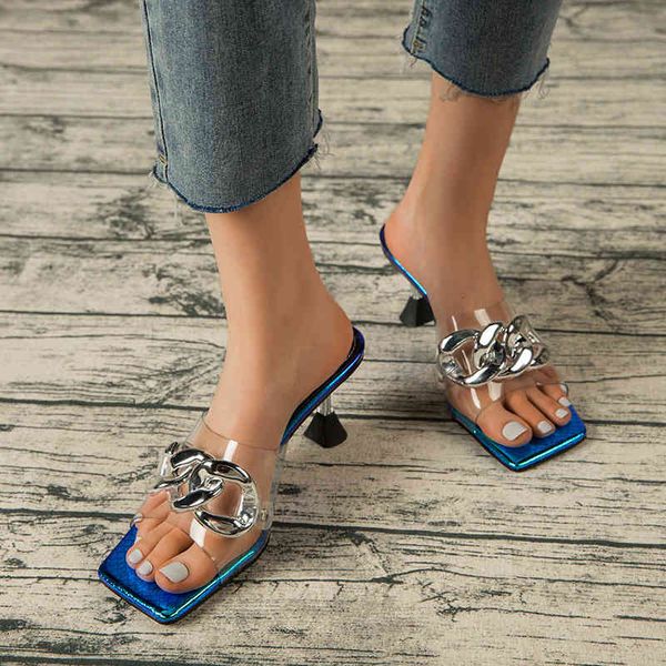 sandals 2021 summer elegant women's slippers pvc jelly metal chain decoration high heels mules slides pumps square toe ladies shoe, Black
sandals 2021 summer elegant women's slippers pvc jelly metal chain decoration high heels mules slides pumps square toe ladies shoe, Black