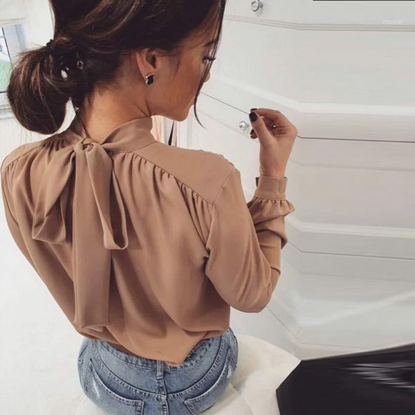 women office lady back bow bandage blouse long sleeve stand collar solid elegant casual shirts 2021 autumn fashion women's blouses &, White
women office lady back bow bandage blouse long sleeve stand collar solid elegant casual shirts 2021 autumn fashion women's blouses &, White