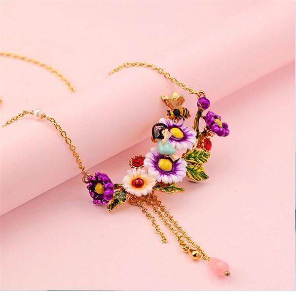 european and american product personality tassel pendant necklace hand-painted enamel glaze flower short clavicle chain necklaces, Silver
european and american product personality tassel pendant necklace hand-painted enamel glaze flower short clavicle chain necklaces, Silver