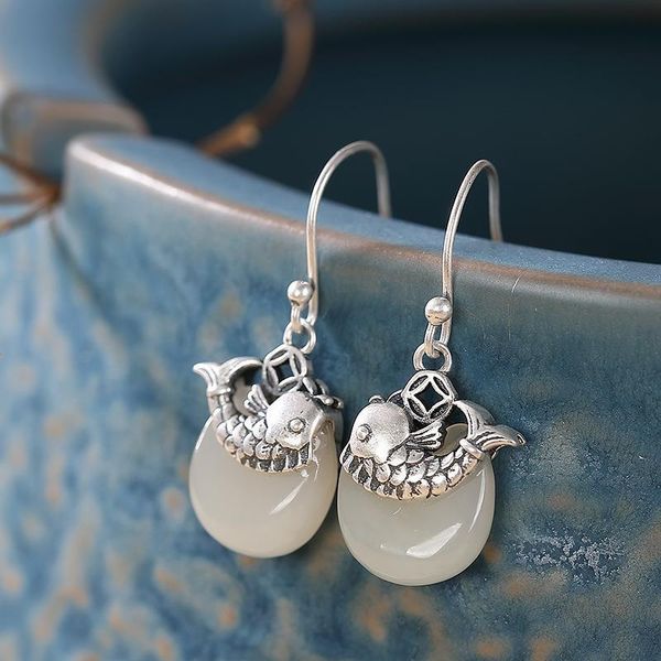 dangle & chandelier natural hetian white jade koi earrings chinese style retro unique exquisite pattern craftsmanship charm women's sil, Silver
dangle & chandelier natural hetian white jade koi earrings chinese style retro unique exquisite pattern craftsmanship charm women's sil, Silver