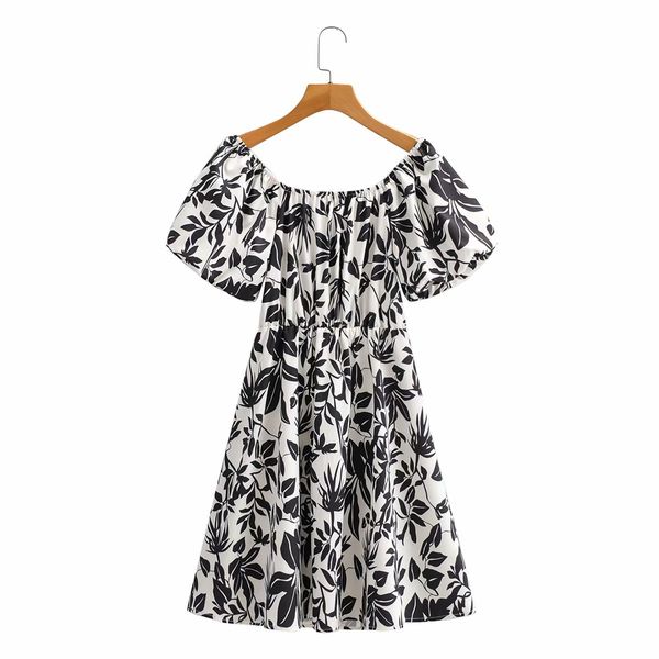 women black white printed collar puff sleeves dress vintage waist halter chic female mini dresses 210507, Black;gray
women black white printed collar puff sleeves dress vintage waist halter chic female mini dresses 210507, Black;gray