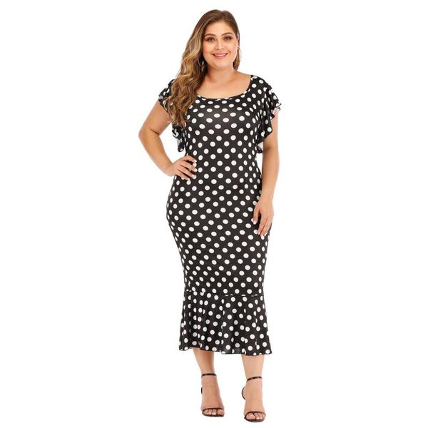 plus size women dress spring and autumn casual large women's polka dot ruffled round neck slim fit female dresses, Black;gray
plus size women dress spring and autumn casual large women's polka dot ruffled round neck slim fit female dresses, Black;gray