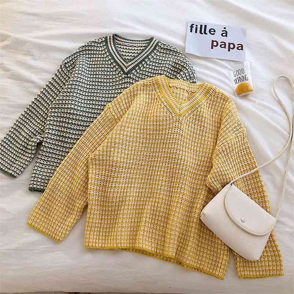 women casual knitted sweater spring autumn plaid full patchwork loose korean sinple wild fashion pullover 210531, White;black
women casual knitted sweater spring autumn plaid full patchwork loose korean sinple wild fashion pullover 210531, White;black