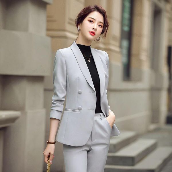 business wear women's suit pants two-piece 2021 autumn and winter office jackets casual trousers two piece, White
business wear women's suit pants two-piece 2021 autumn and winter office jackets casual trousers two piece, White