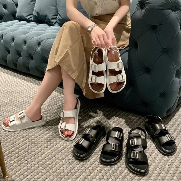 sandals women's fashion in summer 2021 british style one line with metal buckle thick soled roman shoes, Black
sandals women's fashion in summer 2021 british style one line with metal buckle thick soled roman shoes, Black