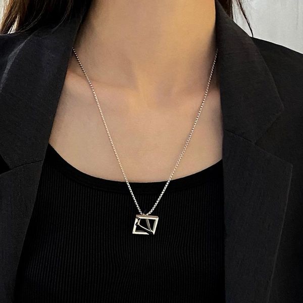 unique design hollow triangle square pendant necklaces statement chains necklace for women girl delicate party jewelry, Silver 
unique design hollow triangle square pendant necklaces statement chains necklace for women girl delicate party jewelry, Silver