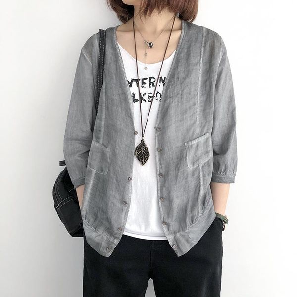 women's jackets coats loose women cotton linen v-neck three quarter sleeve pockets thin solid color vintage wild female tees fashion, Black;brown
women's jackets coats loose women cotton linen v-neck three quarter sleeve pockets thin solid color vintage wild female tees fashion, Black;brown