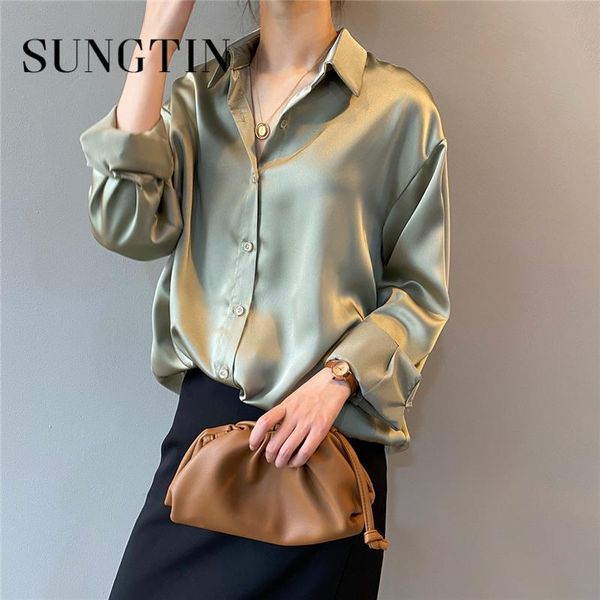 women's blouses & shirts sungtin elegant women spring autumn turn down collar silky casual female office lady loose ol, White
women's blouses & shirts sungtin elegant women spring autumn turn down collar silky casual female office lady loose ol, White