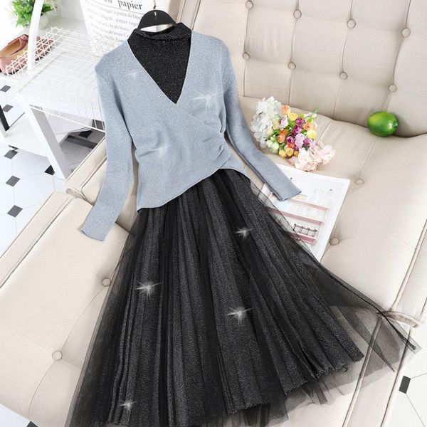 two piece dress taotrees autumn v-neck long sleeve knit slim mesh two-piece suit, White
two piece dress taotrees autumn v-neck long sleeve knit slim mesh two-piece suit, White