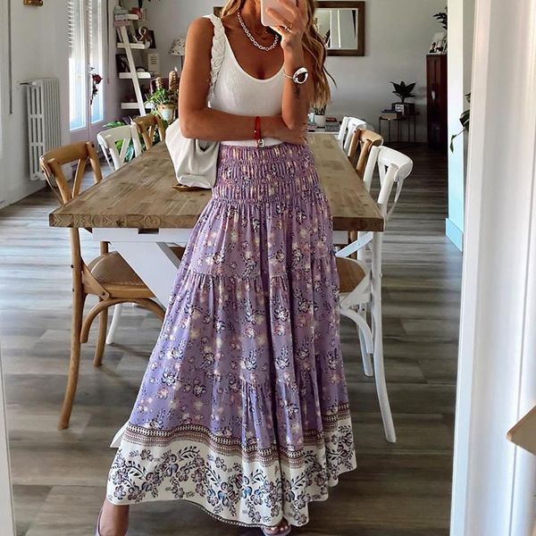 elastic waist boho beach women skirts polyester purple floral print summer long ladies female casual maxi falda, Black
elastic waist boho beach women skirts polyester purple floral print summer long ladies female casual maxi falda, Black