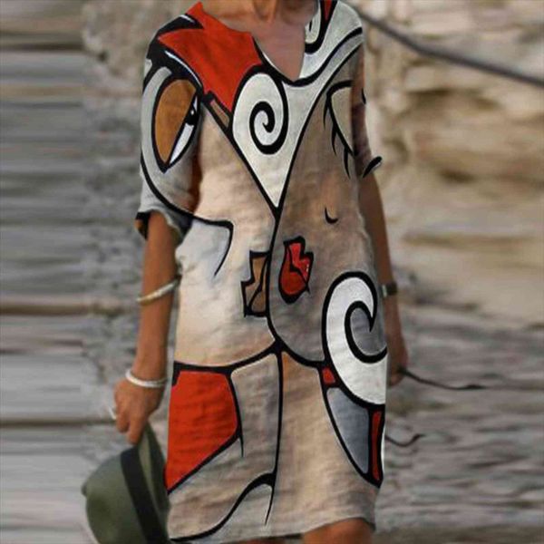 vintage geometry print summer elegant women dress v neck half sleeves knee length dresses female casual loose vestidos, Black;gray
vintage geometry print summer elegant women dress v neck half sleeves knee length dresses female casual loose vestidos, Black;gray