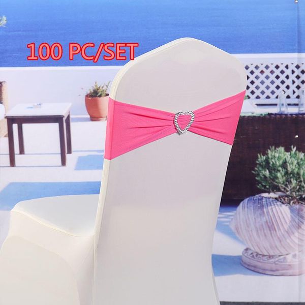 

100pcs/set wedding spandex chair sash bands lycra stretch bow ties with heart buckle for beach el banquet decoration sashes