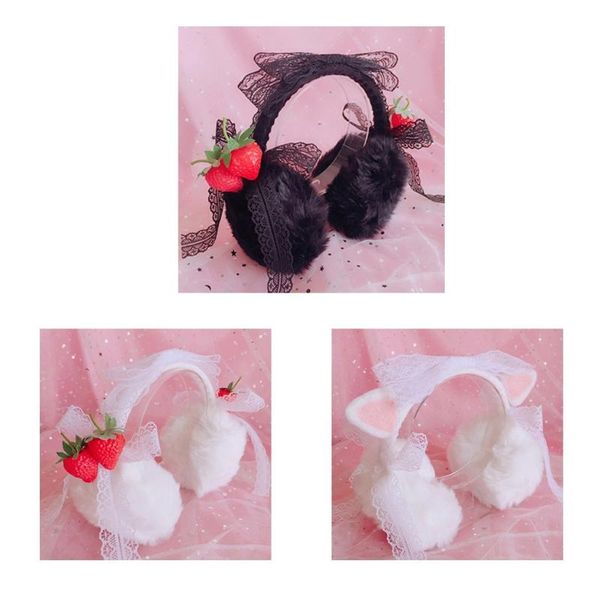 berets sweet cute lolita plush warm earmuffs women's strawberry cat ear bowknot lace warmer muff cover kawaii headband gift, Blue;gray
berets sweet cute lolita plush warm earmuffs women's strawberry cat ear bowknot lace warmer muff cover kawaii headband gift, Blue;gray