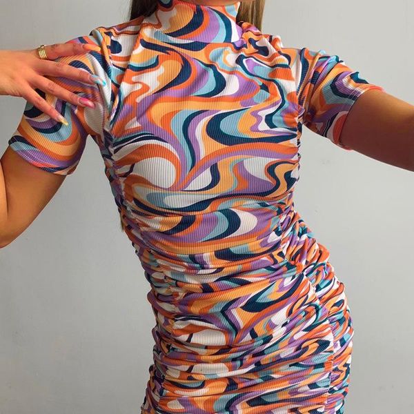 party dresses puloru geometric ripple printed turtleneck mini bodycon dress summer fashion women short sleeve drawstring ruched, White;black
party dresses puloru geometric ripple printed turtleneck mini bodycon dress summer fashion women short sleeve drawstring ruched, White;black
