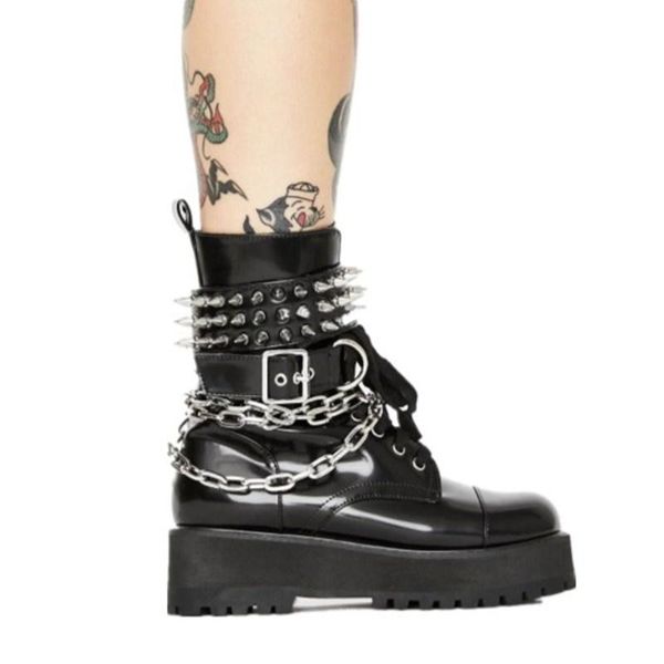 boots cool woman hip-hop full leather rivet chain pocket motorcycle thick bottom lace-up, Black
boots cool woman hip-hop full leather rivet chain pocket motorcycle thick bottom lace-up, Black
