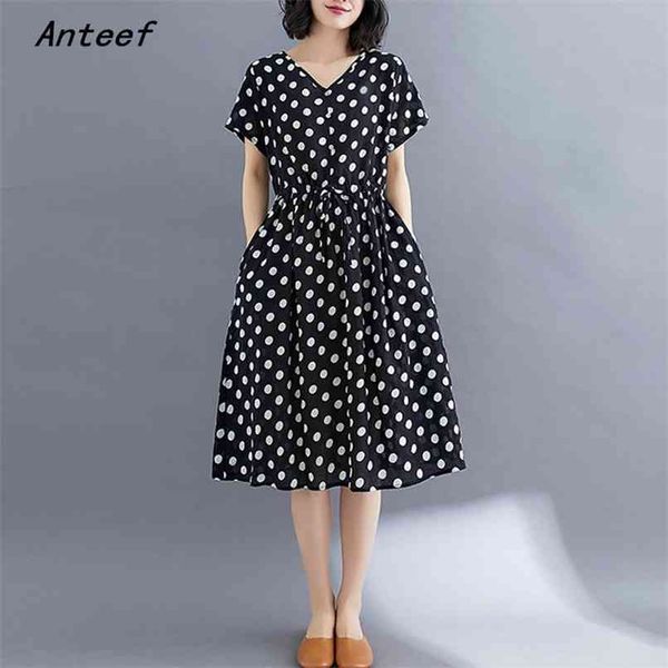 short sleeve plus size cotton vintage polka dot dresses for women casual loose midi woman summer dress elegant clothes 210517, Black;gray
short sleeve plus size cotton vintage polka dot dresses for women casual loose midi woman summer dress elegant clothes 210517, Black;gray