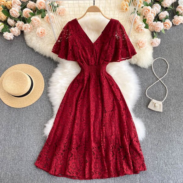 summer red/blue/yellow lace dress women v-neck short sleeve high waist a-line vestidos female elegant vacation beach robe, Black;gray
summer red/blue/yellow lace dress women v-neck short sleeve high waist a-line vestidos female elegant vacation beach robe, Black;gray