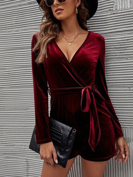 solid wrap velvet romper v4il#, White