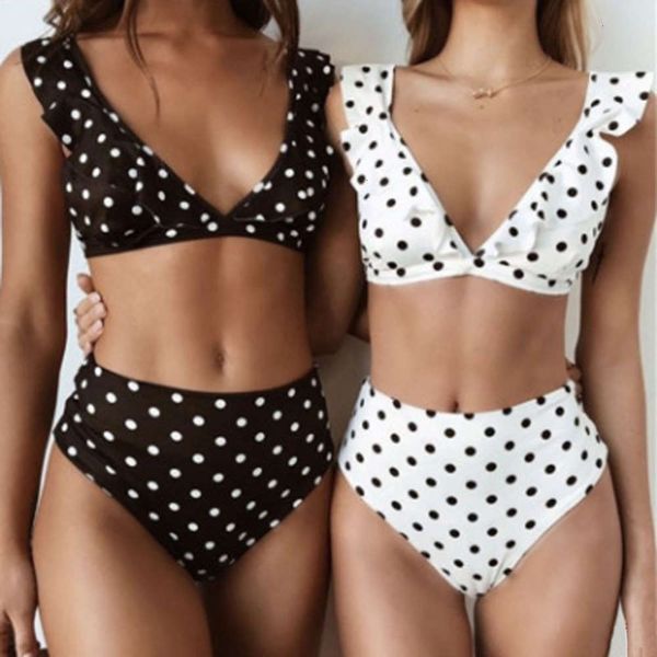 women's swimwear bikinis ruffle deep v bikini split high waist black and white dot print swimming k6yt, White;black
women's swimwear bikinis ruffle deep v bikini split high waist black and white dot print swimming k6yt, White;black