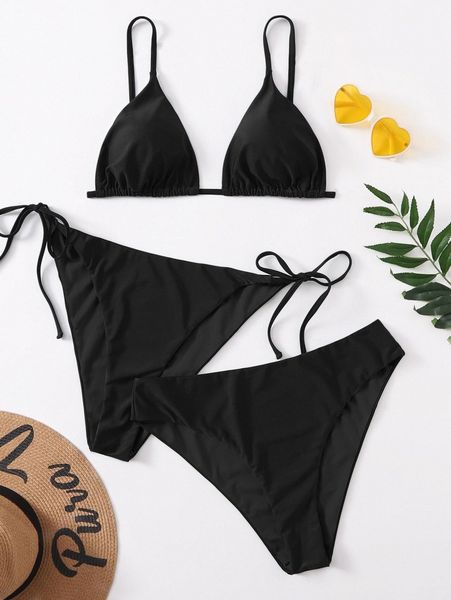 3pack plus triangle tie side bikini swimsuit p9an#, Black
3pack plus triangle tie side bikini swimsuit p9an#, Black