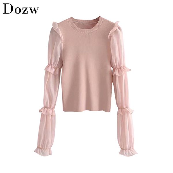 chic mesh patchwork knitted pullover women ruffles long sleeve fashion sweater ladies casual o neck bodycon jumper 210414, White;black
chic mesh patchwork knitted pullover women ruffles long sleeve fashion sweater ladies casual o neck bodycon jumper 210414, White;black