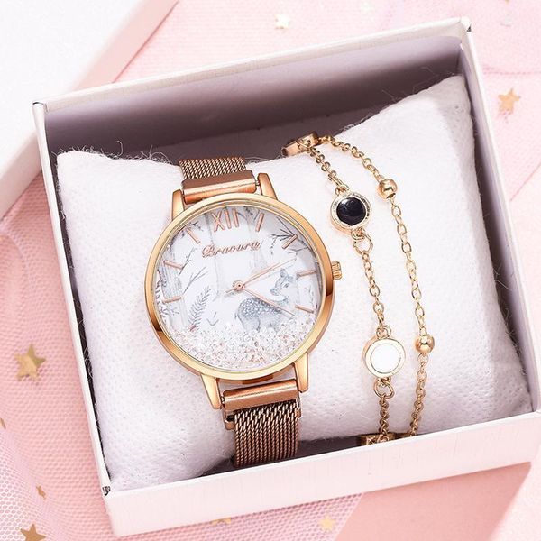 bravura brand fashion 2pcs set women watch removable rhinestones magnet ladies wrist deer female quartz clock drop wristwatches, Slivery;brown
bravura brand fashion 2pcs set women watch removable rhinestones magnet ladies wrist deer female quartz clock drop wristwatches, Slivery;brown