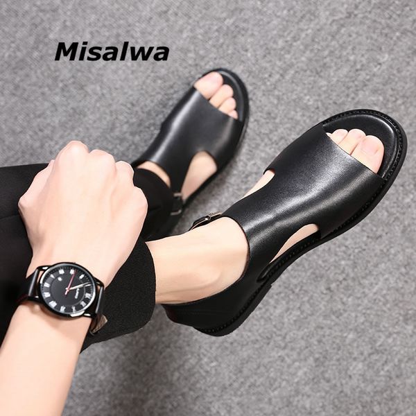 men's misalwa wide bandage cow split leather sandals flat summer shoes daily korean british high buckle, Black
men's misalwa wide bandage cow split leather sandals flat summer shoes daily korean british high buckle, Black