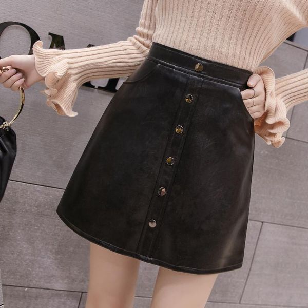 skirts wkoud winter for women solid black pu leather skirt high waist warm boots with button female casual wear dd2658
skirts wkoud winter for women solid black pu leather skirt high waist warm boots with button female casual wear dd2658