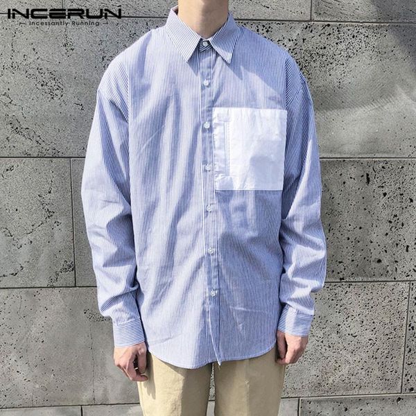 men shirt turn down collar striped patchwork long sleeve casual fashion camisas korean streetwear shirts s-5xl men's, White;black
men shirt turn down collar striped patchwork long sleeve casual fashion camisas korean streetwear shirts s-5xl men's, White;black