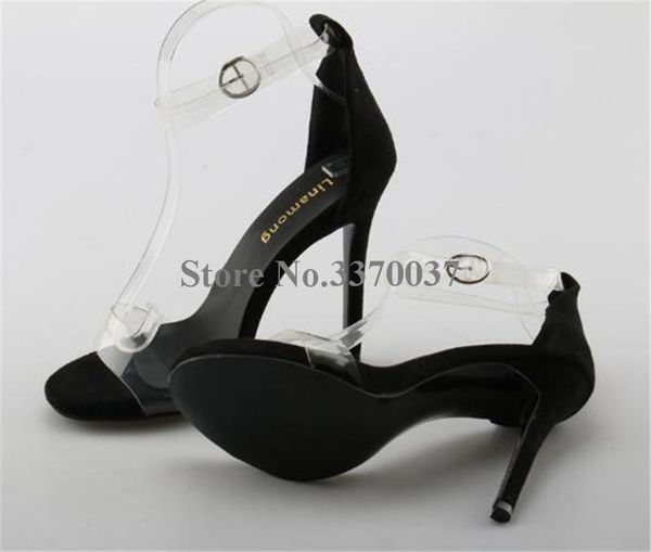 summer selling women black suede leather pvc transparent sandals one strap thin heel high formal dress shoes
summer selling women black suede leather pvc transparent sandals one strap thin heel high formal dress shoes
