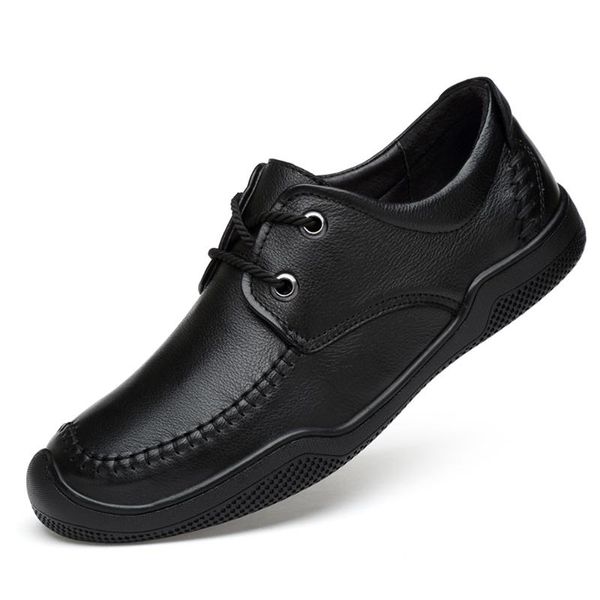 dress shoes business men genuine cow leather round flat formal footwear 36-45 comfortable male, Black